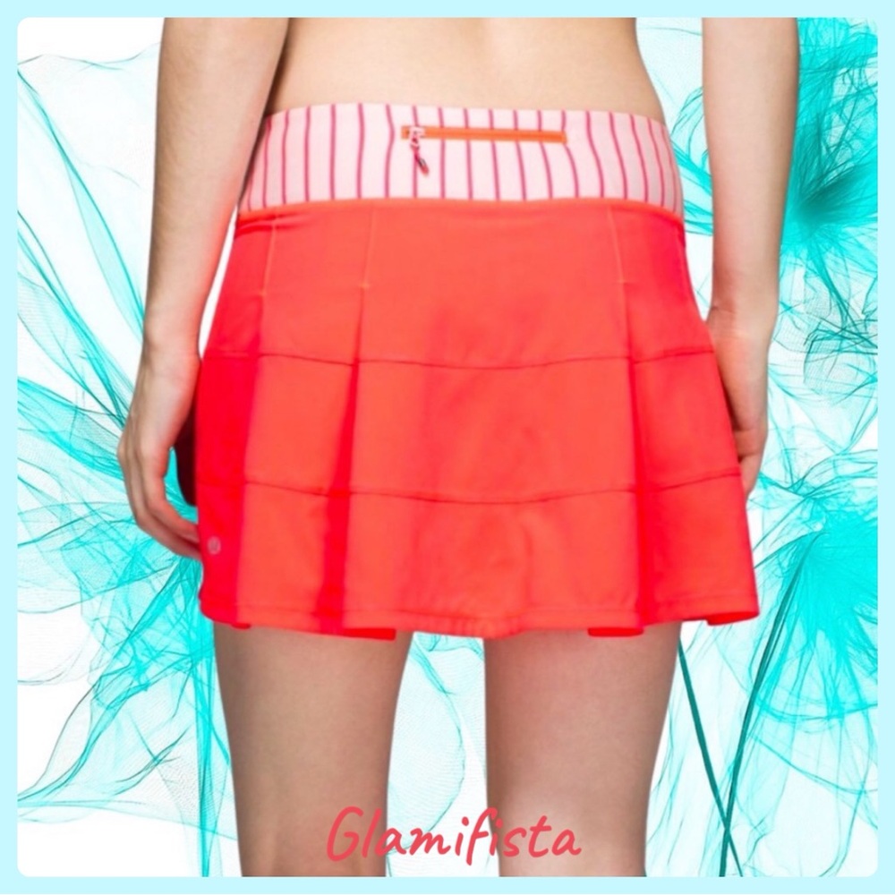 Lululemon Pace Rival Skirt II Electric Coral / Quiet Stripe Butter Pink Sz.6 Reg - Picture 1 of 10